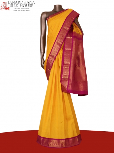 Pure Handloom Yellow Kanjeevaram Silk Saree